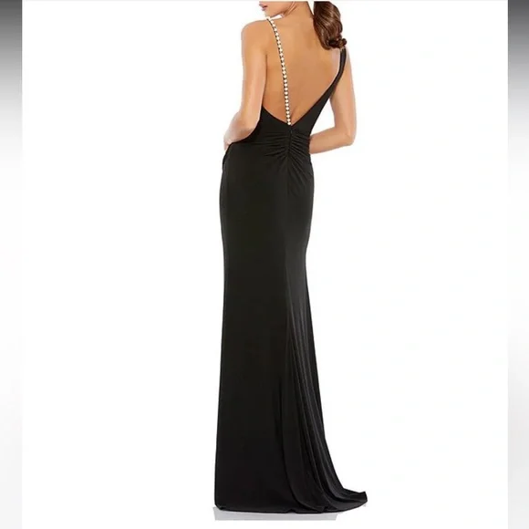 Mac Duggal
Jersey Knit V-Neck Sleeveless Pearl Strap Thigh High Slit Gown size 2 - Picture 3 of 14